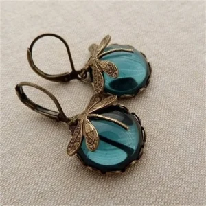 Vintage Dragonfly Moonstone Earrings